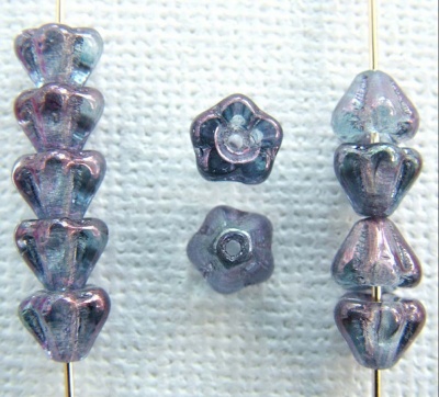Flower Bell Purple 6mm Tr Amethyst Vega On Crystal 15726 Czech Glass Bead x 50